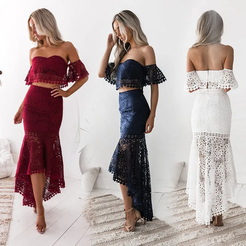 2025 Popular trade new dress ebay  lace tube top halter pencil skirt two-piece set