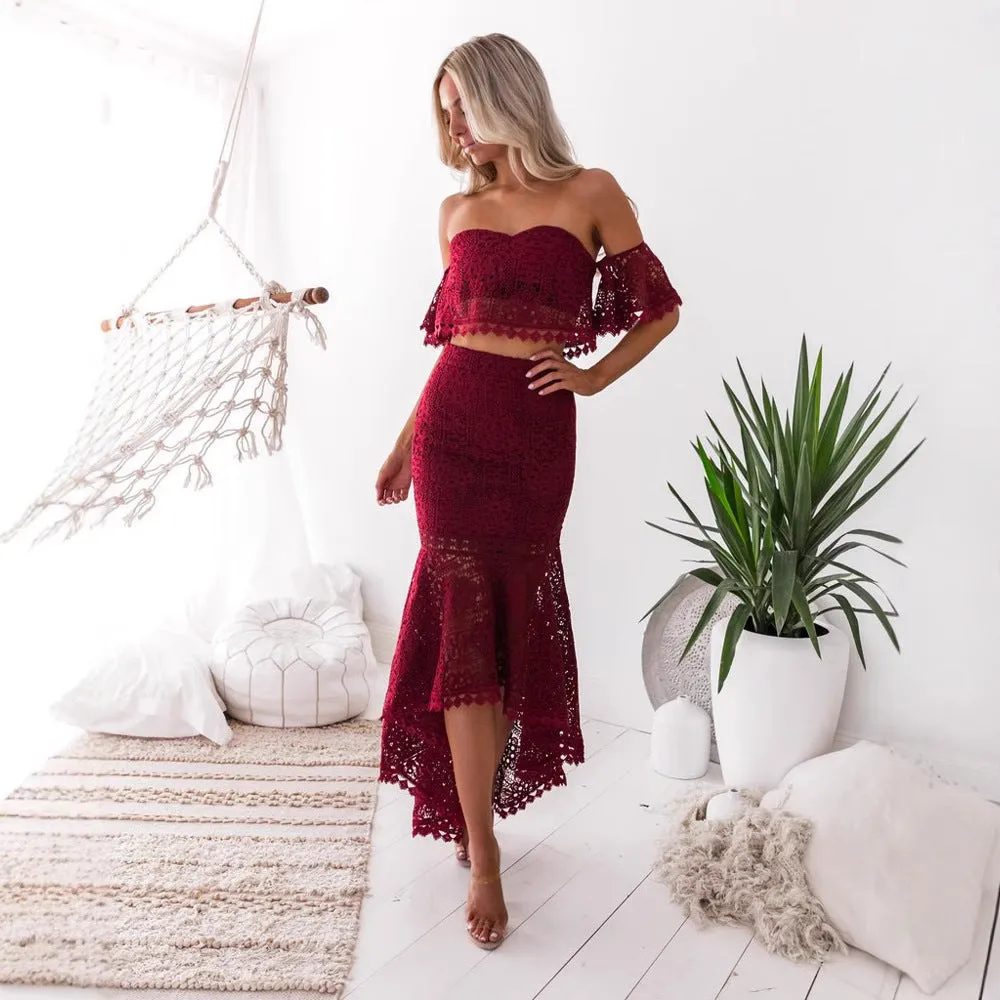 2025 Popular trade new dress ebay  lace tube top halter pencil skirt two-piece set