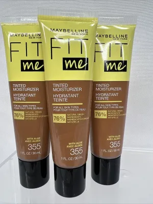 (3) Maybelline 355 Medium Tan Fit Me Tinted Moisturizer Natural Look  Foundation