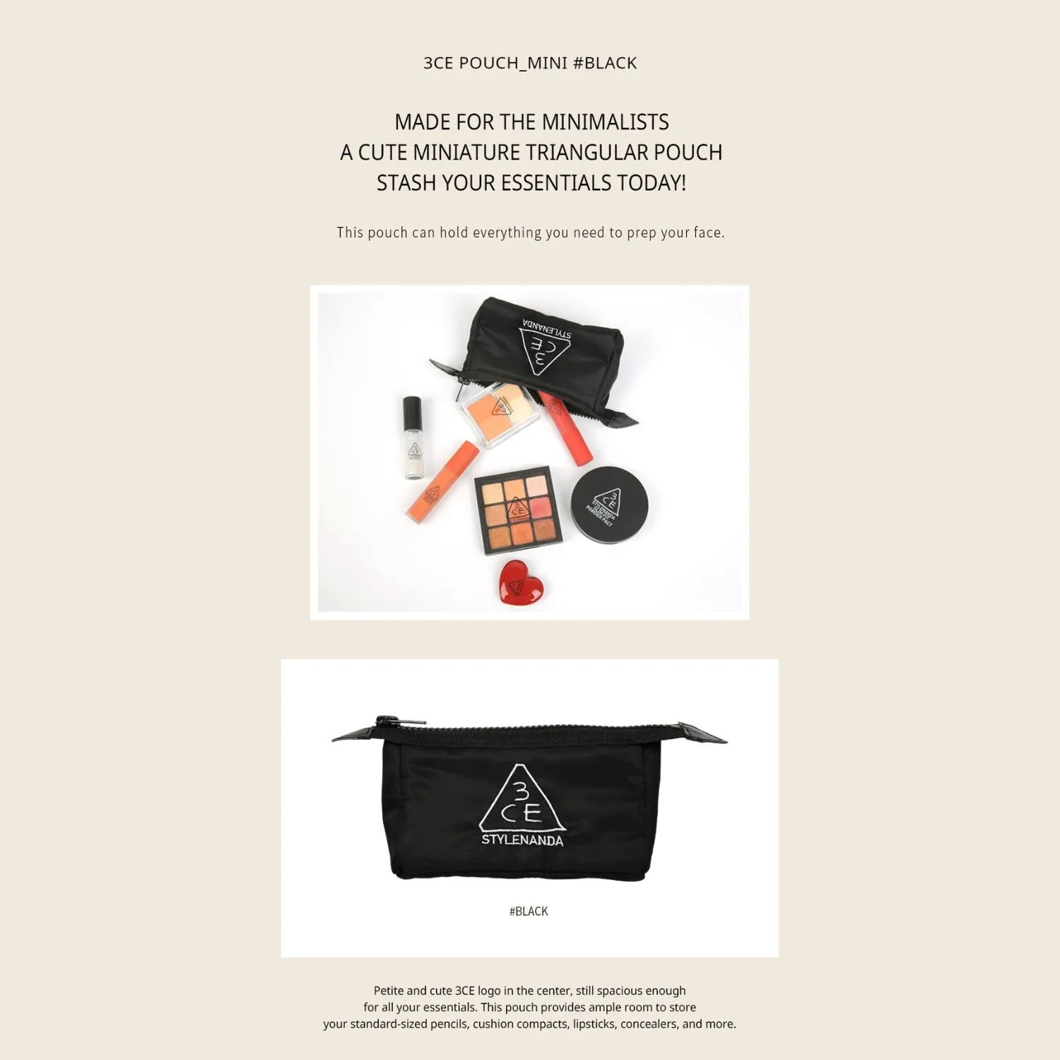 3CE Small Pouch Black Small Size