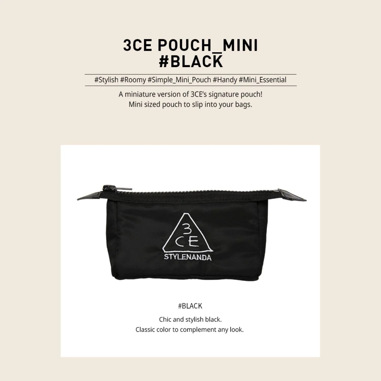 3CE Small Pouch Black Small Size