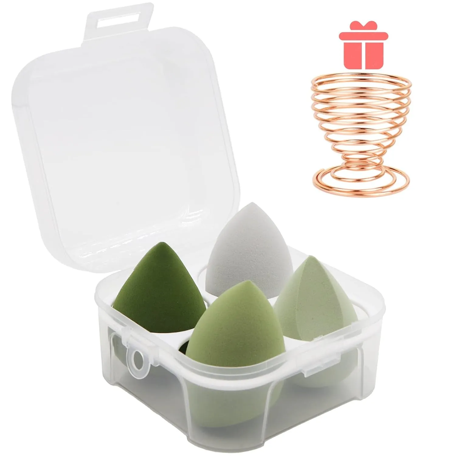 5 Pcs Makeup Sponges Set - 4 Beauty Sponges Blending Blenders with 1 Holder and Egg Case, Flawless for Cream, Powder and Liquid (Pink)
