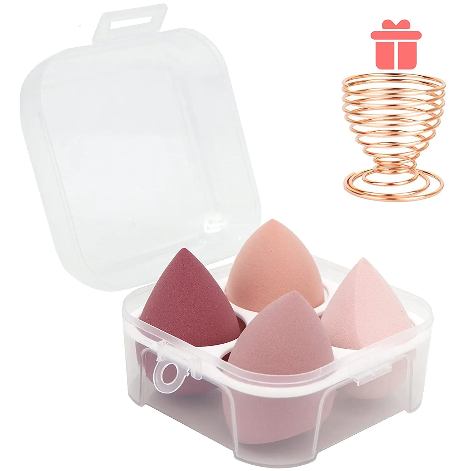 5 Pcs Makeup Sponges Set - 4 Beauty Sponges Blending Blenders with 1 Holder and Egg Case, Flawless for Cream, Powder and Liquid (Pink)