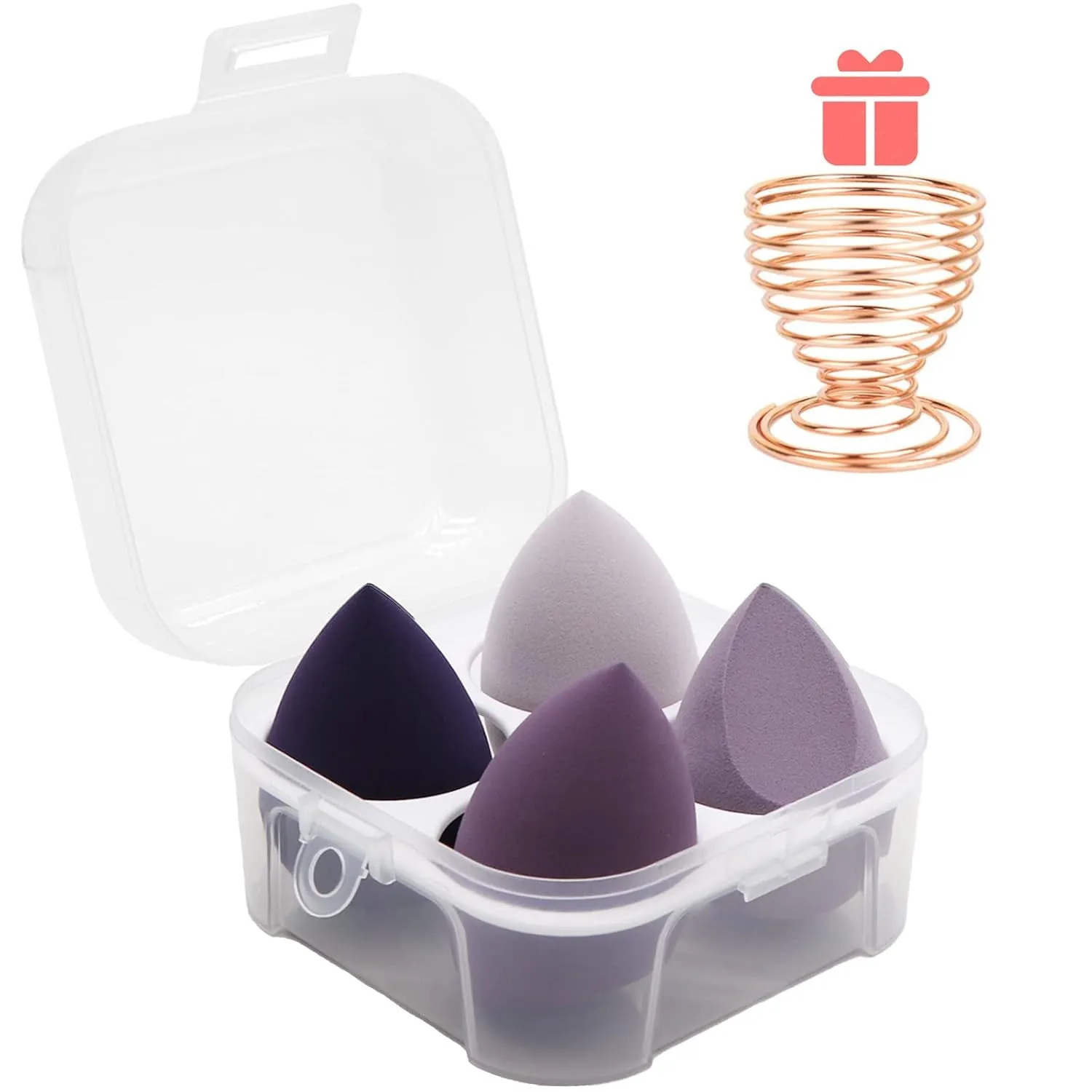 5 Pcs Makeup Sponges Set - 4 Beauty Sponges Blending Blenders with 1 Holder and Egg Case, Flawless for Cream, Powder and Liquid (Pink)