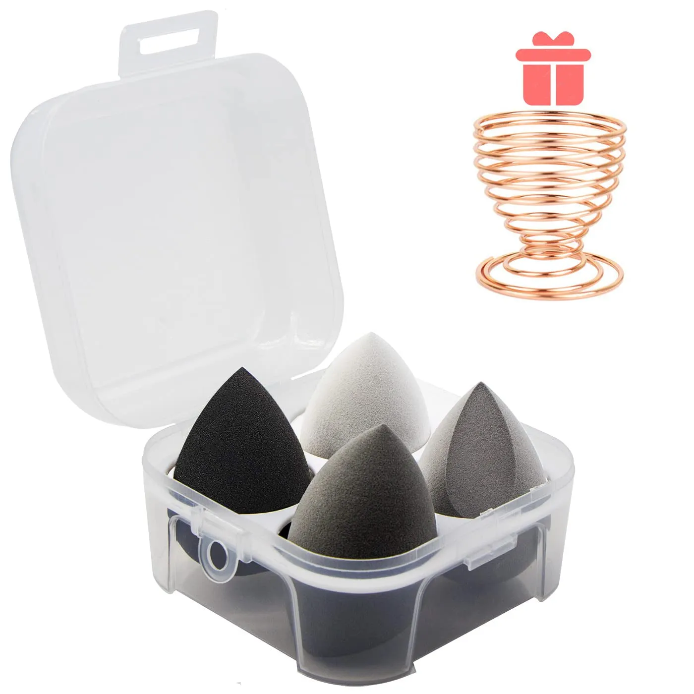 5 Pcs Makeup Sponges Set - 4 Beauty Sponges Blending Blenders with 1 Holder and Egg Case, Flawless for Cream, Powder and Liquid (Pink)