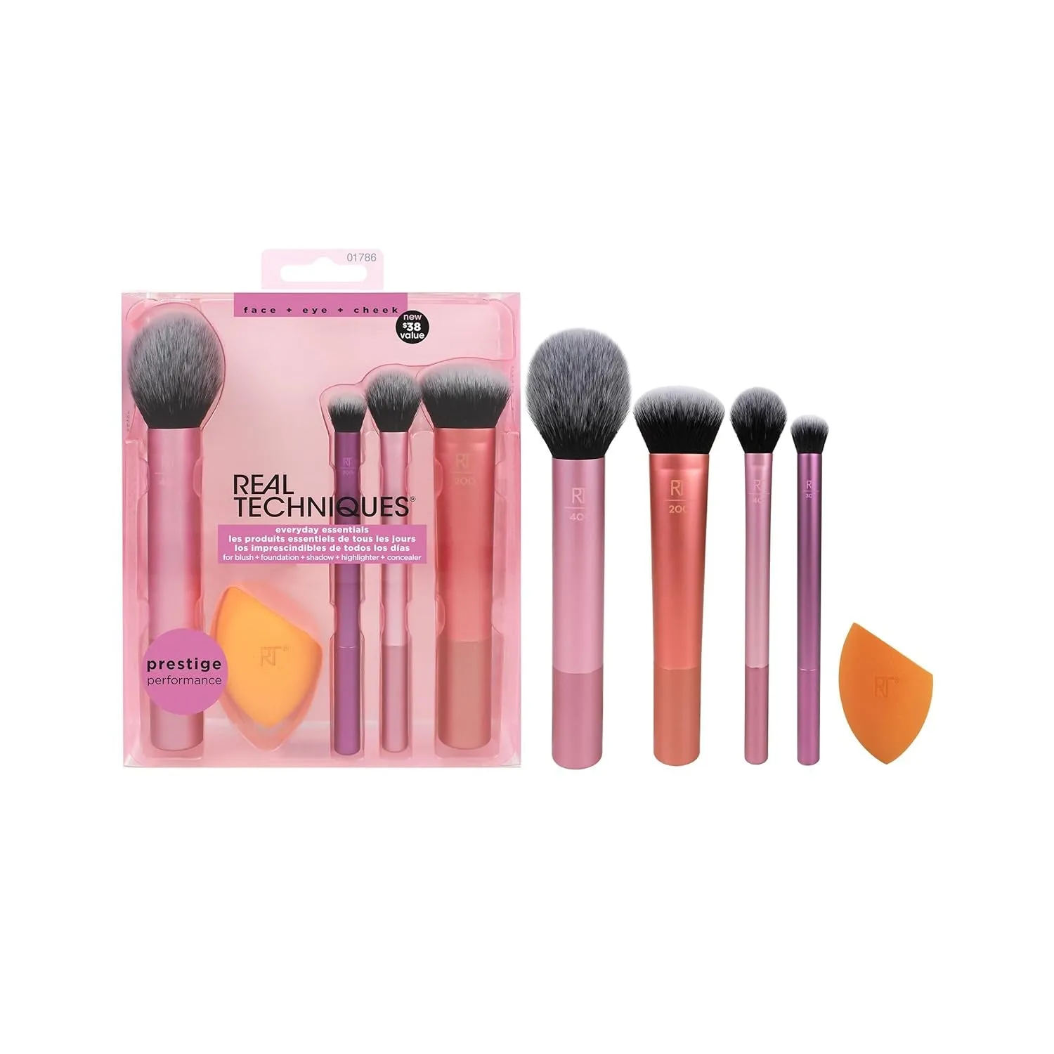 6 Piece Everyday Essentials Makeup Brush Set, Includes 4 Brushes & 2 Makeup Sponges, for Foundation, Blush, Bronzer, Contour, Eyeshadow, & Powder, Travel Gift Set, Cruelty-Free & Vegan