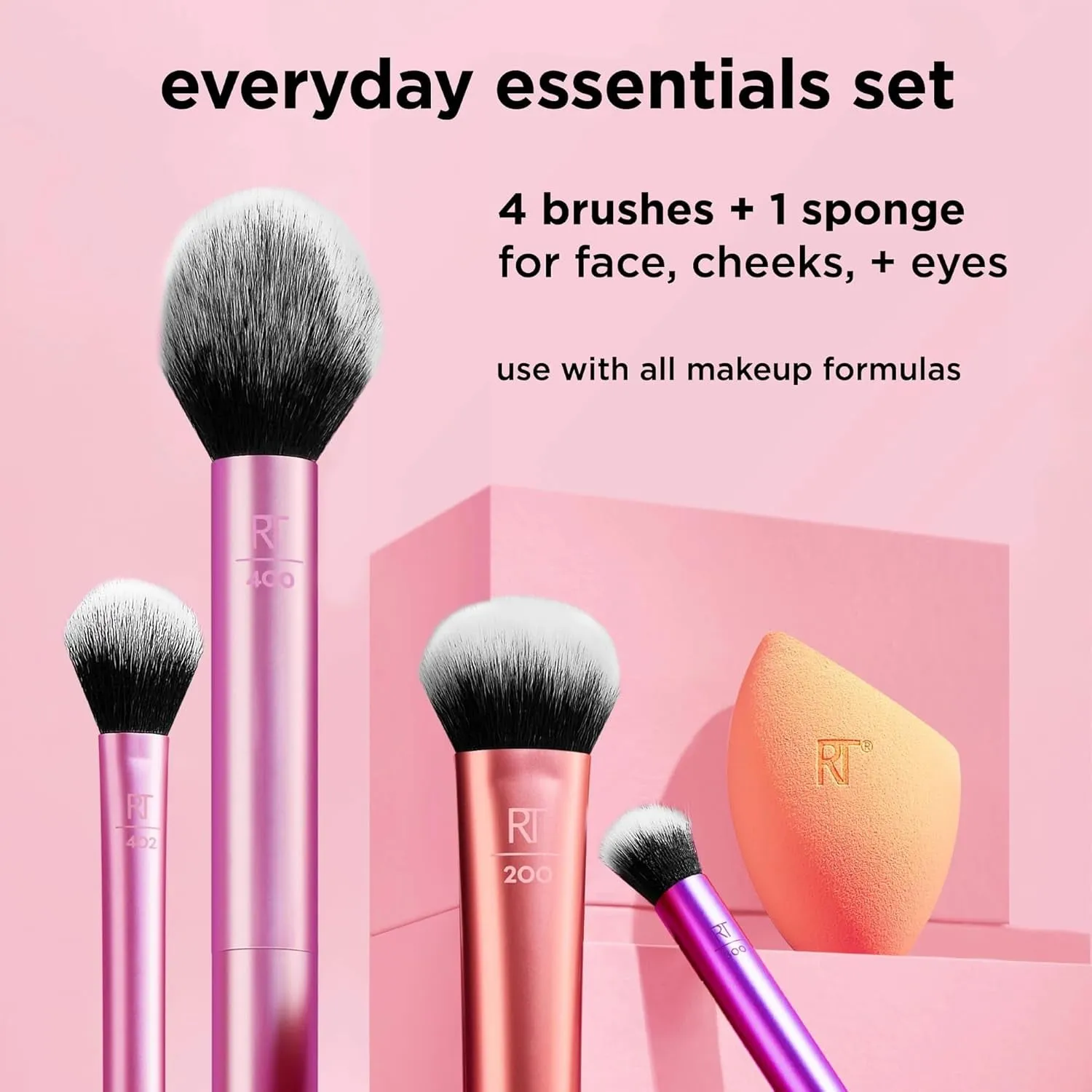 6 Piece Everyday Essentials Makeup Brush Set, Includes 4 Brushes & 2 Makeup Sponges, for Foundation, Blush, Bronzer, Contour, Eyeshadow, & Powder, Travel Gift Set, Cruelty-Free & Vegan