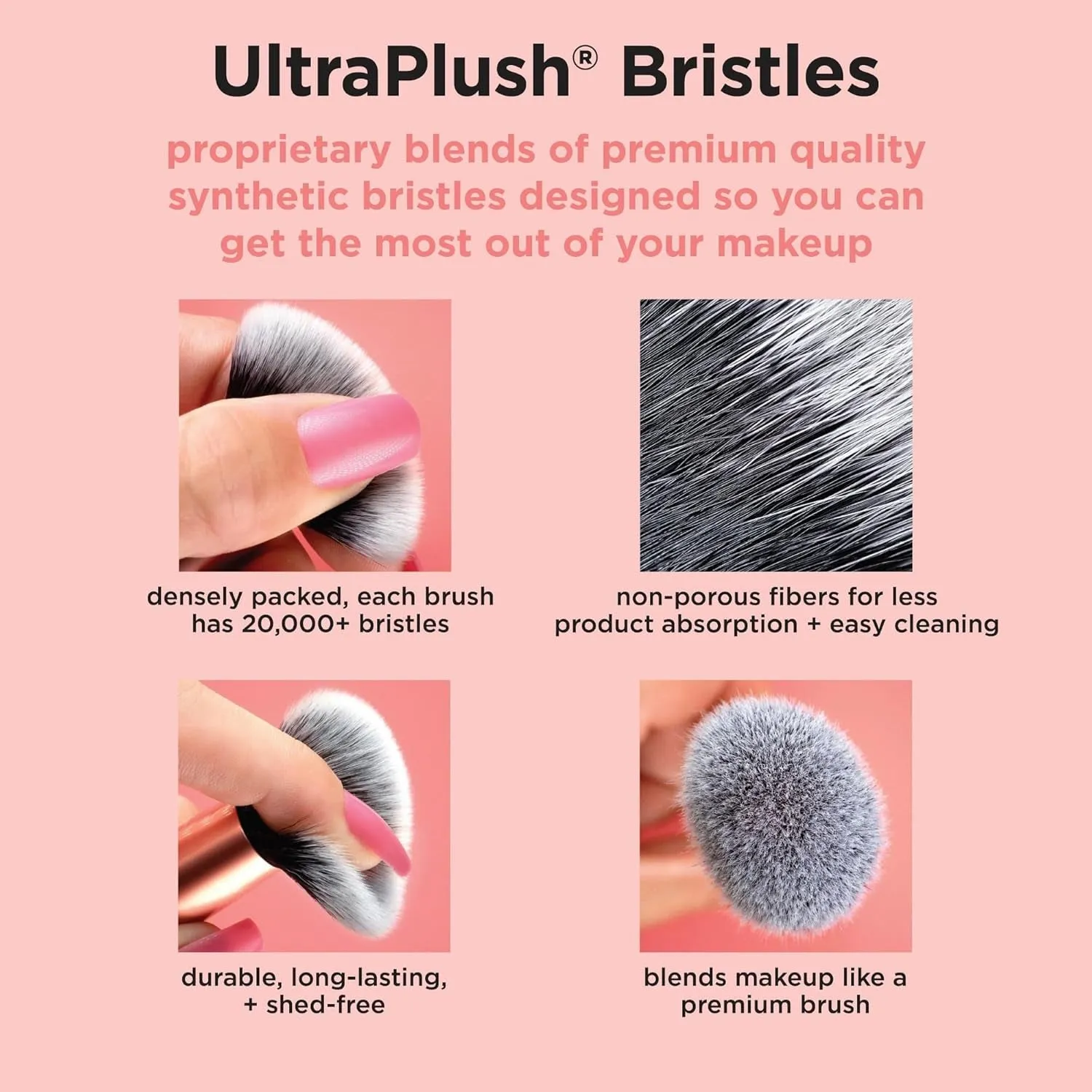 6 Piece Everyday Essentials Makeup Brush Set, Includes 4 Brushes & 2 Makeup Sponges, for Foundation, Blush, Bronzer, Contour, Eyeshadow, & Powder, Travel Gift Set, Cruelty-Free & Vegan