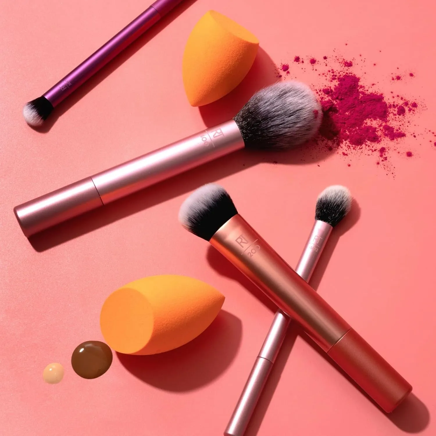 6 Piece Everyday Essentials Makeup Brush Set, Includes 4 Brushes & 2 Makeup Sponges, for Foundation, Blush, Bronzer, Contour, Eyeshadow, & Powder, Travel Gift Set, Cruelty-Free & Vegan