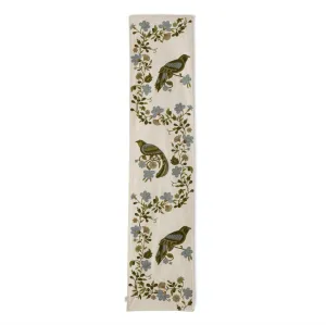 72" Blue Green Floral & Bird Embroidered Table Runner