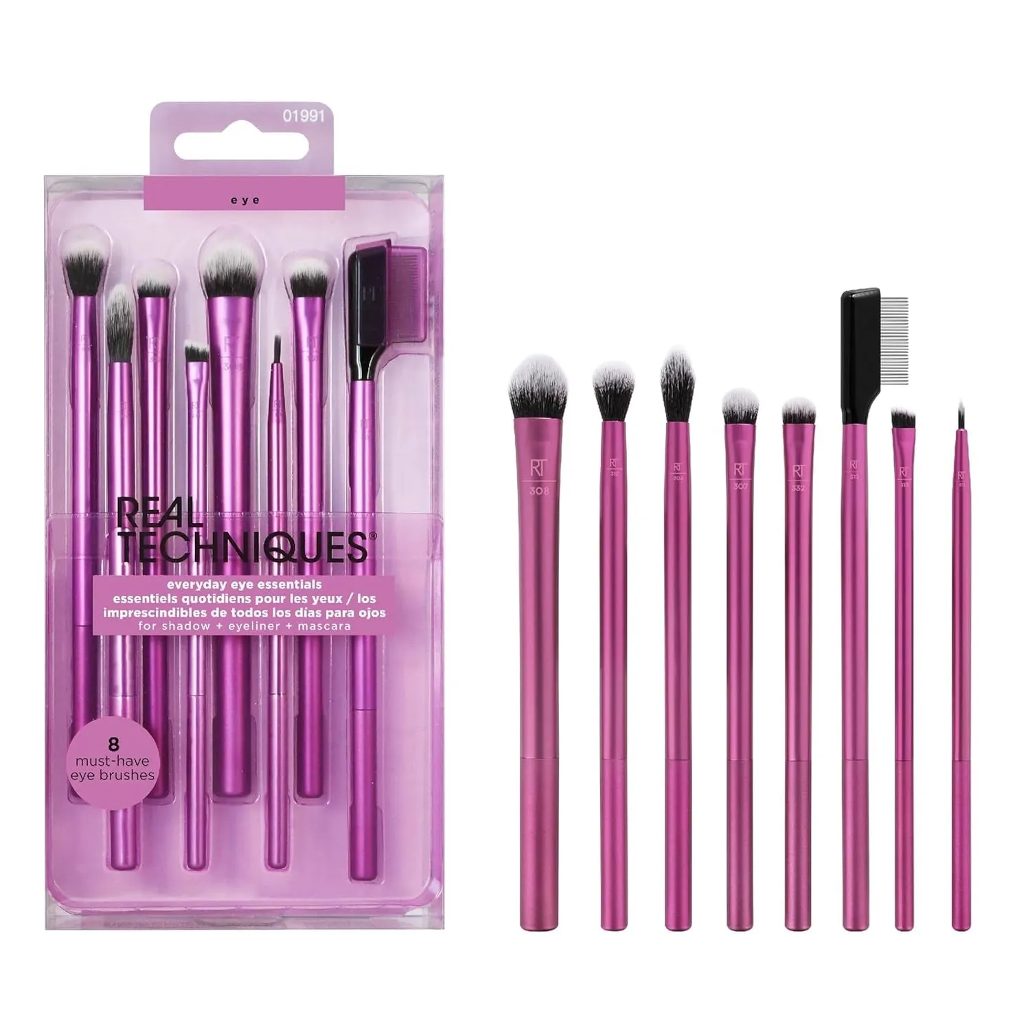 8 Piece Everyday Eye Essentials Makeup Brush Set, Eye Brushes for Eye Liner, Eyeshadow, Brows, & Lashes, Travel Friendly, Gift Set, Synthetic Bristles, Cruelty-Free & Vegan