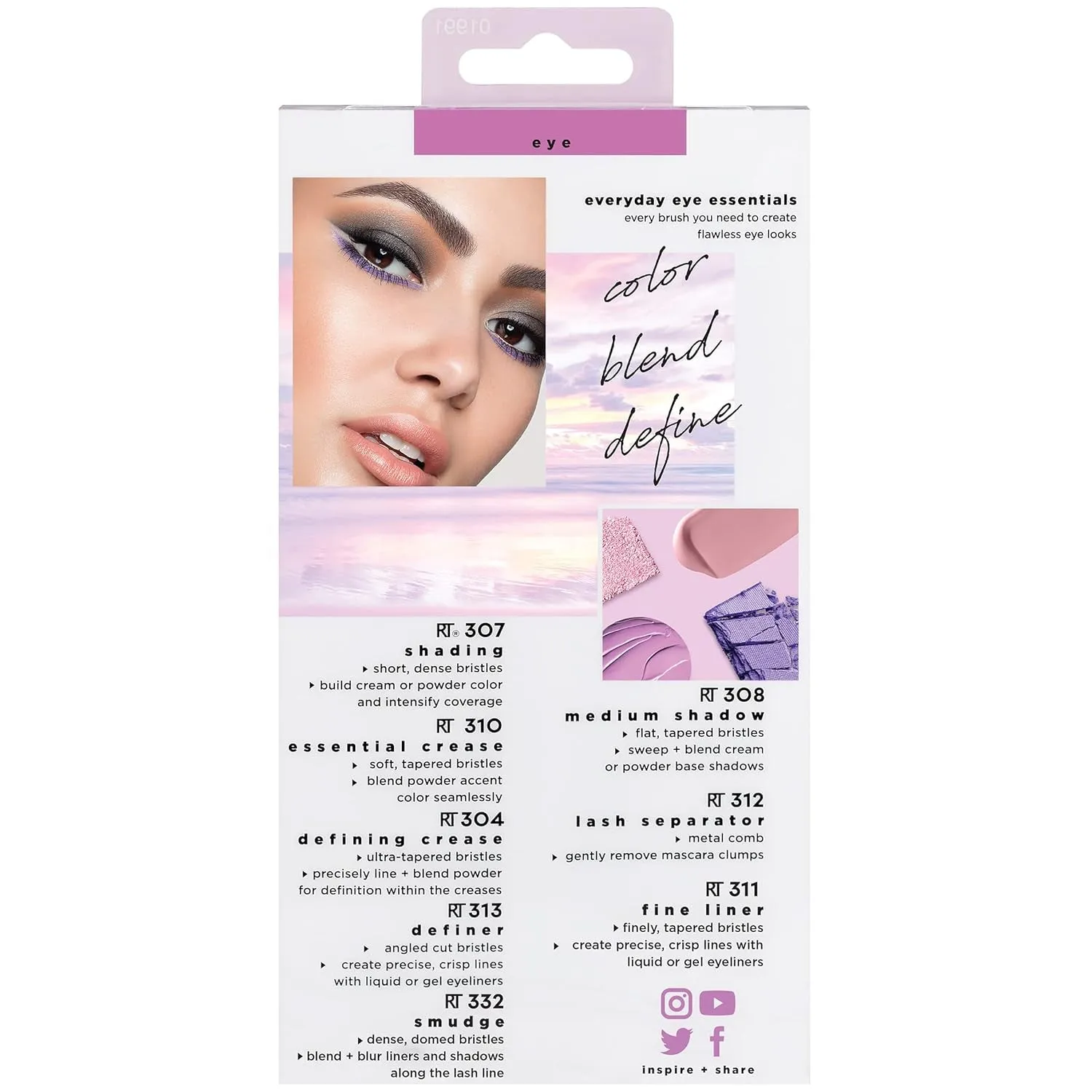 8 Piece Everyday Eye Essentials Makeup Brush Set, Eye Brushes for Eye Liner, Eyeshadow, Brows, & Lashes, Travel Friendly, Gift Set, Synthetic Bristles, Cruelty-Free & Vegan