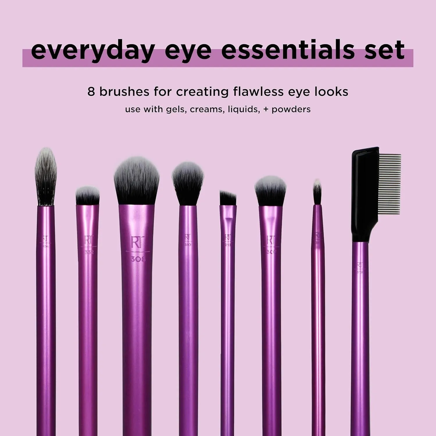 8 Piece Everyday Eye Essentials Makeup Brush Set, Eye Brushes for Eye Liner, Eyeshadow, Brows, & Lashes, Travel Friendly, Gift Set, Synthetic Bristles, Cruelty-Free & Vegan