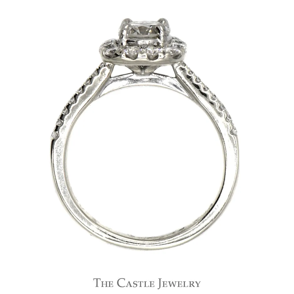 .85cttw Diamond Engagement Ring with Diamond Halo and Accented Sides in 14k White Gold