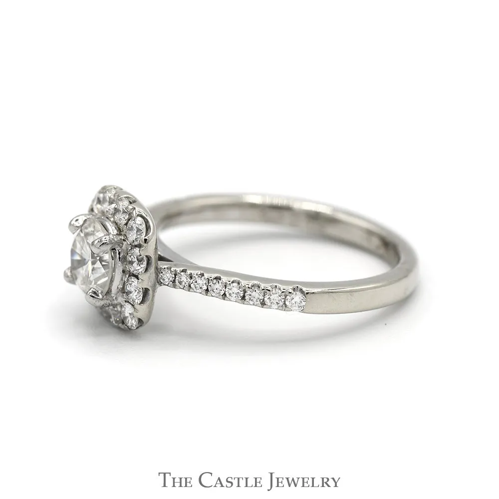 .85cttw Diamond Engagement Ring with Diamond Halo and Accented Sides in 14k White Gold