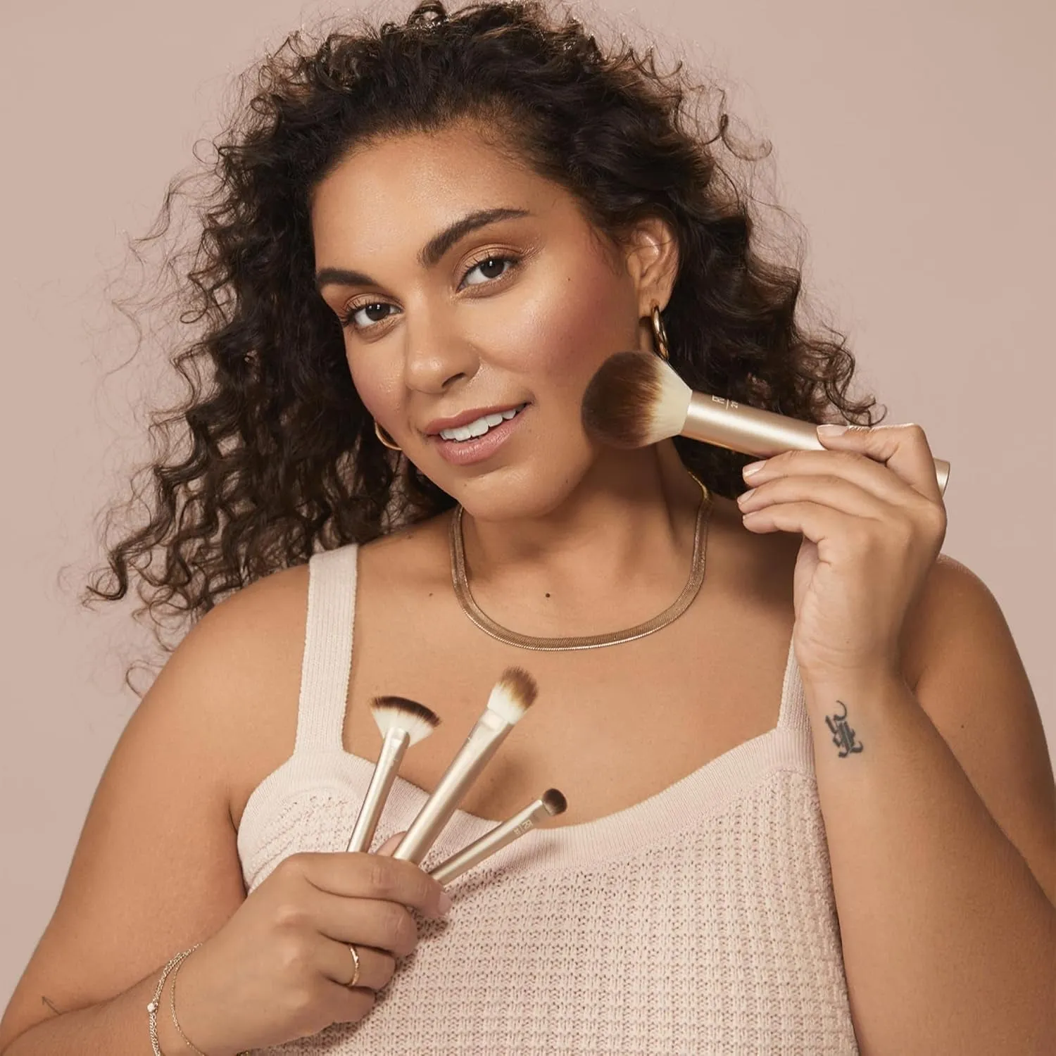 9 Piece Au Naturale Makeup Brush Set, for Liquid, Cream, & Powder Eyeshadow, Foundation, Blush, Bronzer & Contour, Travel Friendly Brushes, Gift Set, Cruelty-Free Bristles