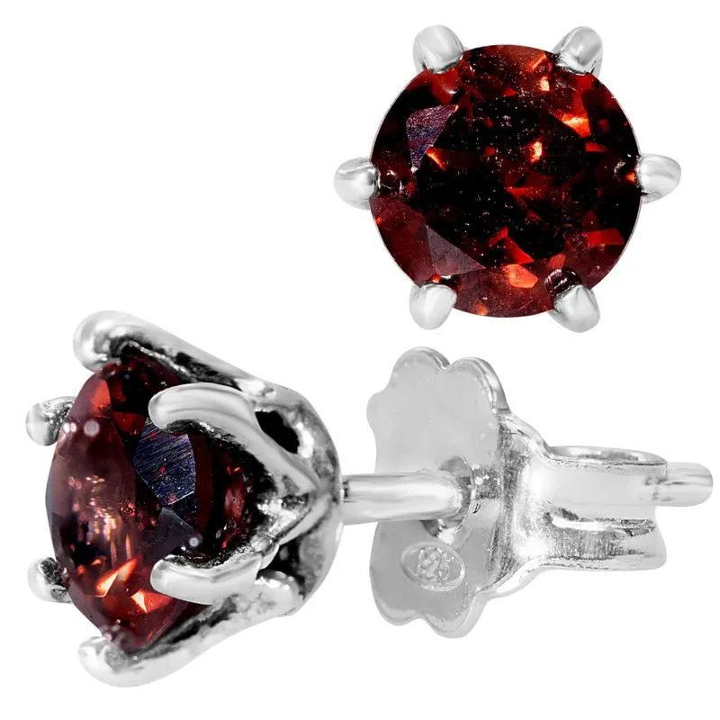 925 Silver Garnet Studs - 5mm, Handmade Dainty Birthday Gift