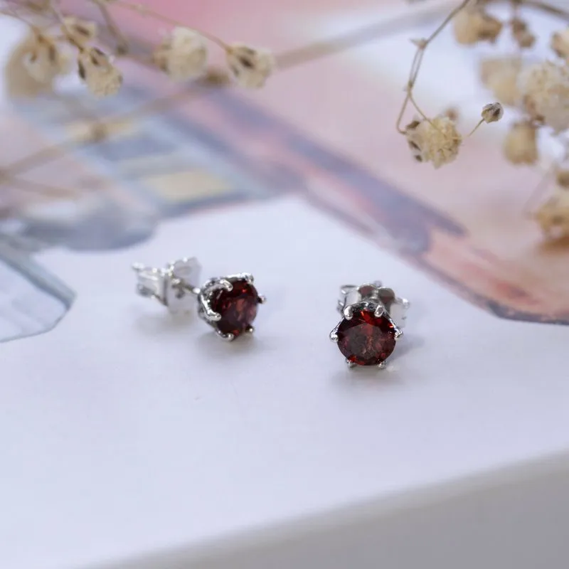 925 Silver Garnet Studs - 5mm, Handmade Dainty Birthday Gift