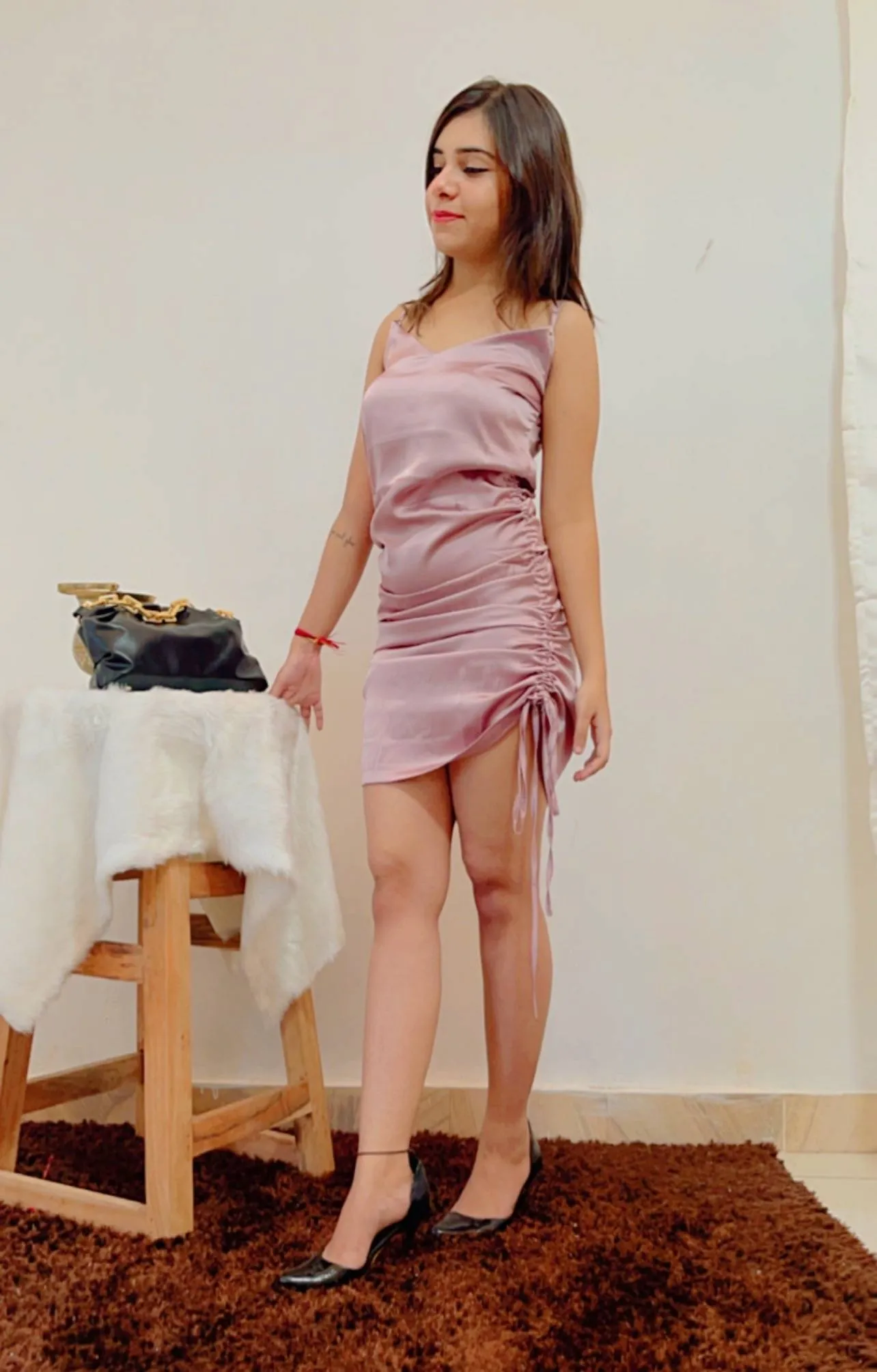 Aafrose lilac drawstring satin bodycon dress