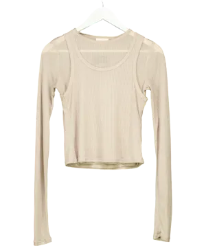 Adanola Beige Lightweight Rib Layered Tee UK S