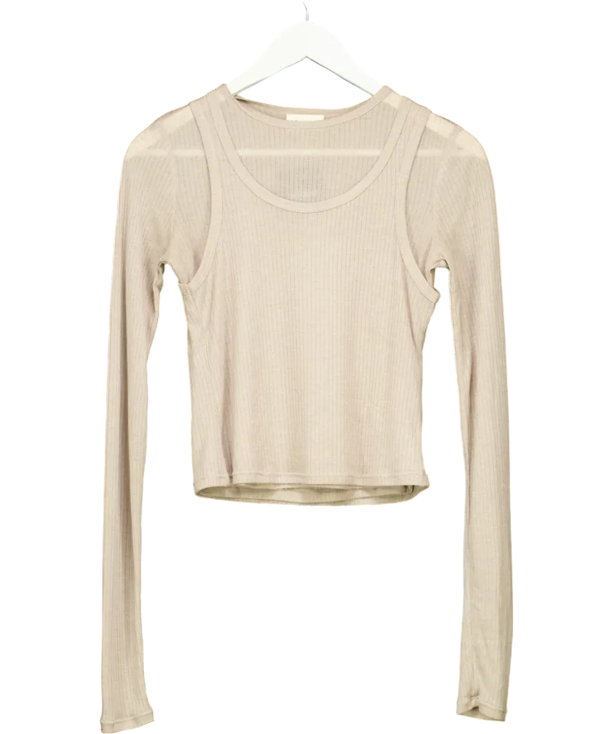 Adanola Beige Lightweight Rib Layered Tee UK S
