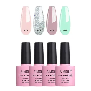 AIMEILI Soak Off U V LED Nude Gel Nail Polish Natural Sheer Pink Nail Polish Gel Set Of 4pcs X 10ml - Kit Set 17