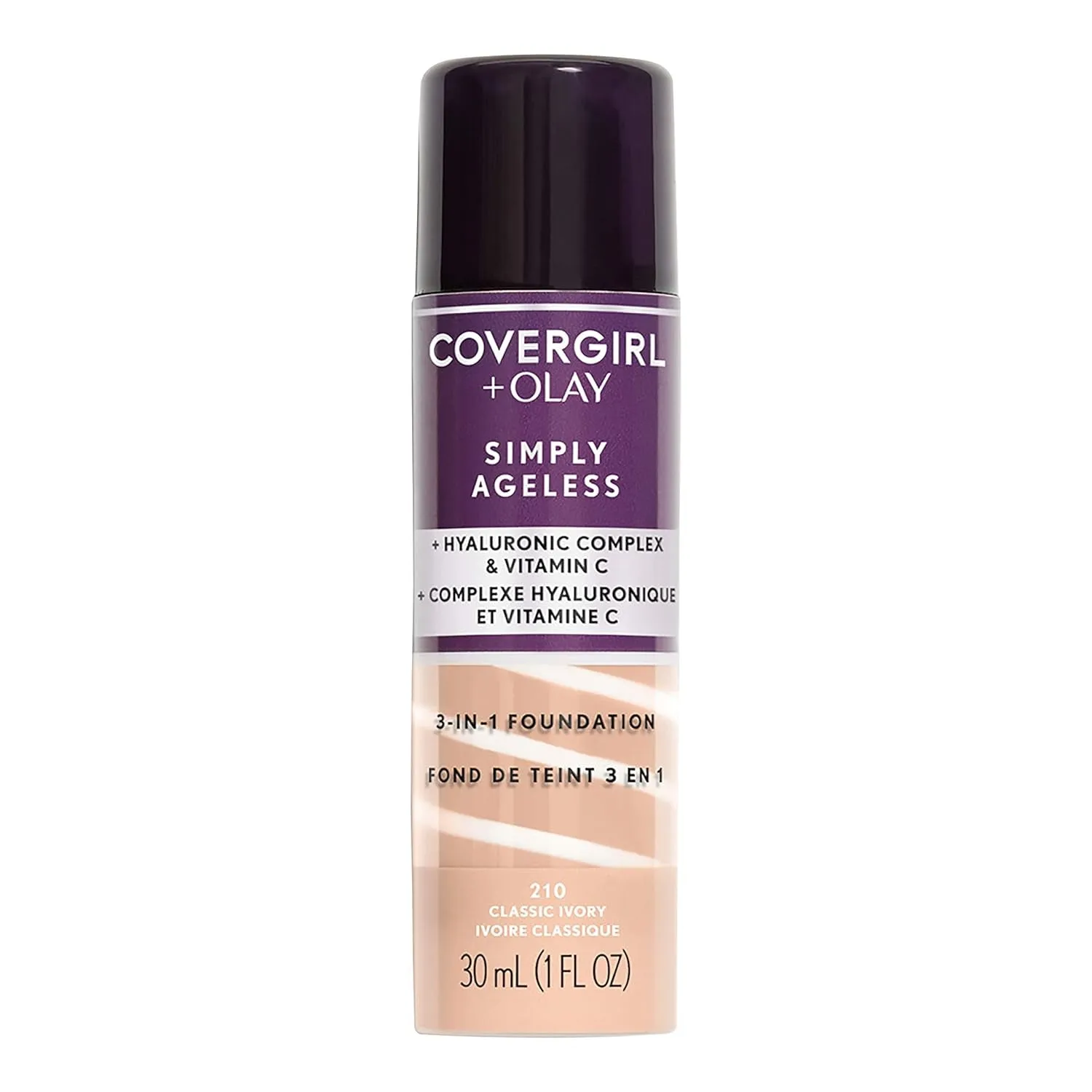 & Olay Simply Ageless 3-In-1 Liquid Foundation, Matte Finish, Hyaluronic & Vitamin C Formula, Cruelty Free, Creamy Natural, 1 Count