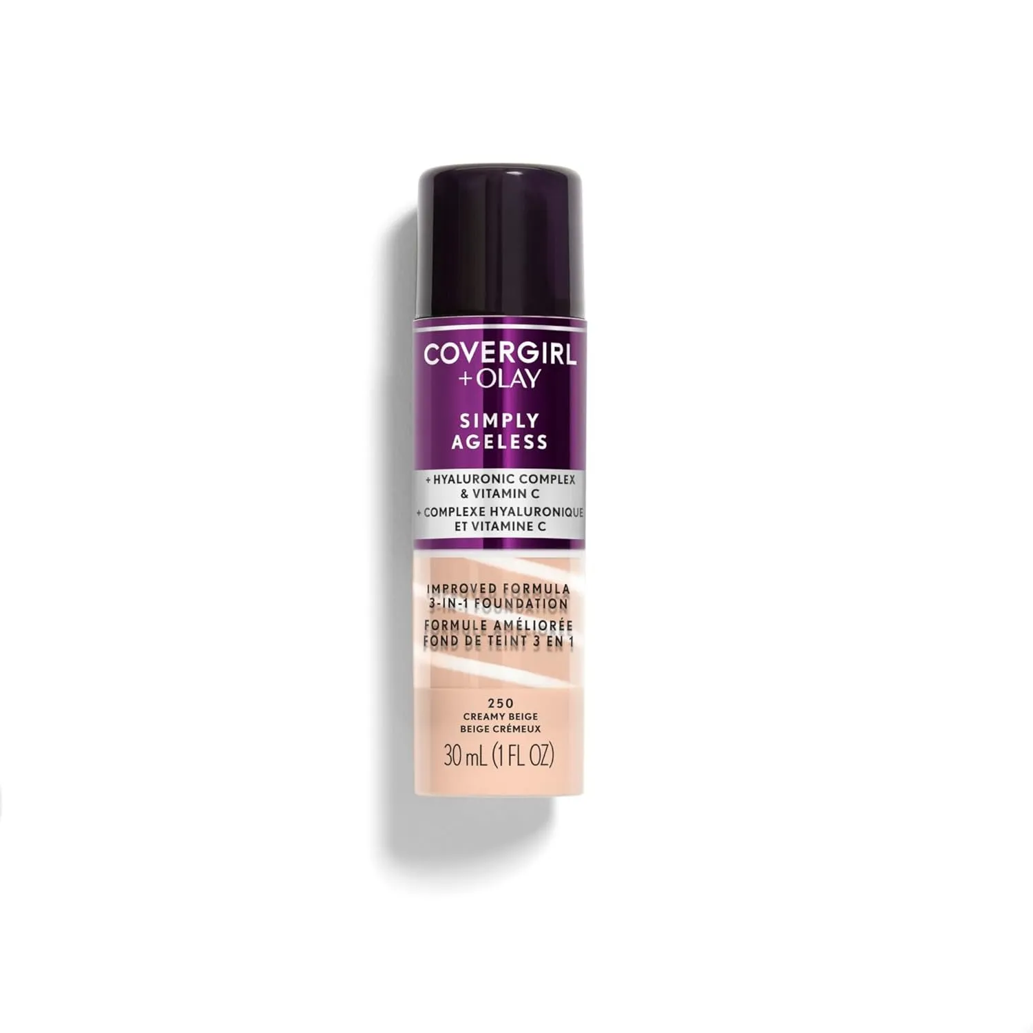 & Olay Simply Ageless 3-In-1 Liquid Foundation, Matte Finish, Hyaluronic & Vitamin C Formula, Cruelty Free, Creamy Natural, 1 Count