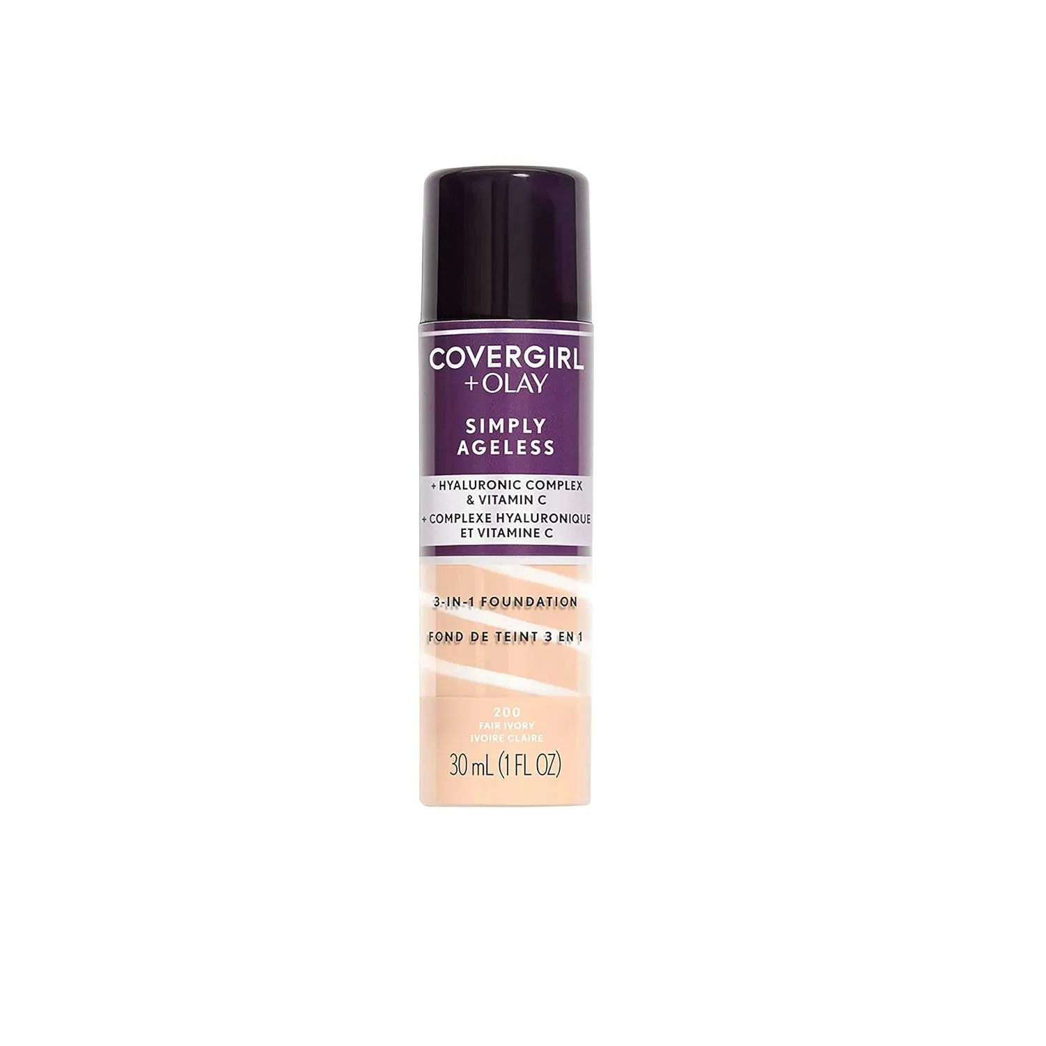 & Olay Simply Ageless 3-In-1 Liquid Foundation, Matte Finish, Hyaluronic & Vitamin C Formula, Cruelty Free, Creamy Natural, 1 Count