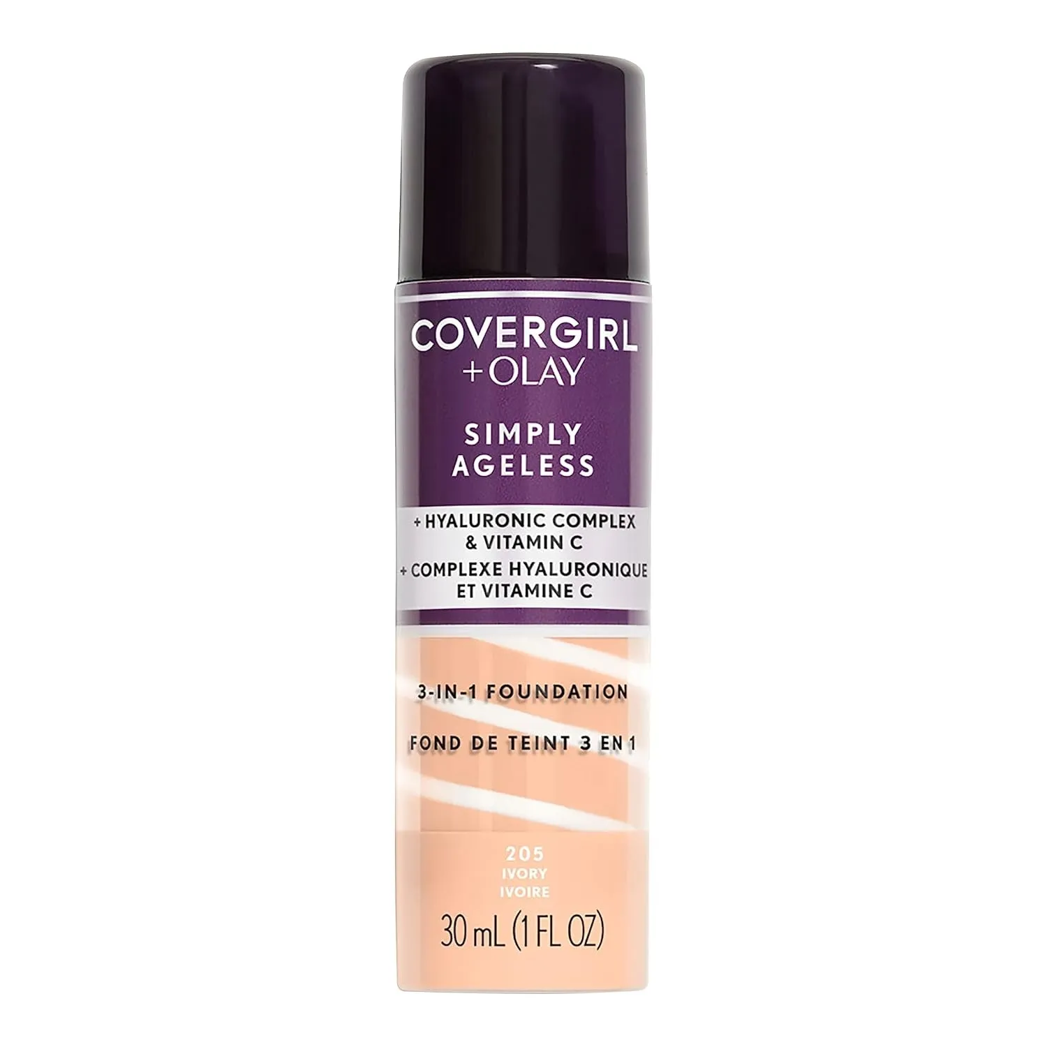 & Olay Simply Ageless 3-In-1 Liquid Foundation, Matte Finish, Hyaluronic & Vitamin C Formula, Cruelty Free, Creamy Natural, 1 Count