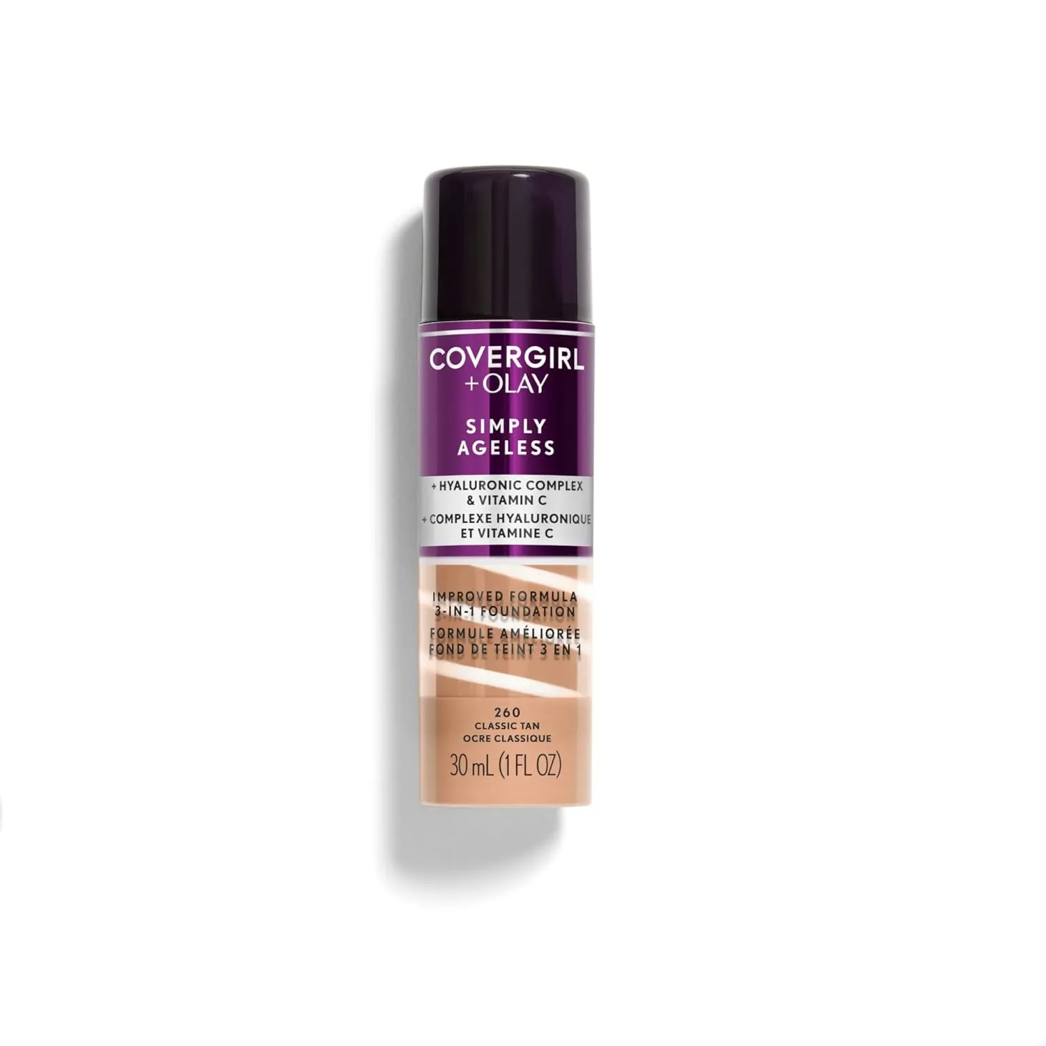 & Olay Simply Ageless 3-In-1 Liquid Foundation, Matte Finish, Hyaluronic & Vitamin C Formula, Cruelty Free, Creamy Natural, 1 Count