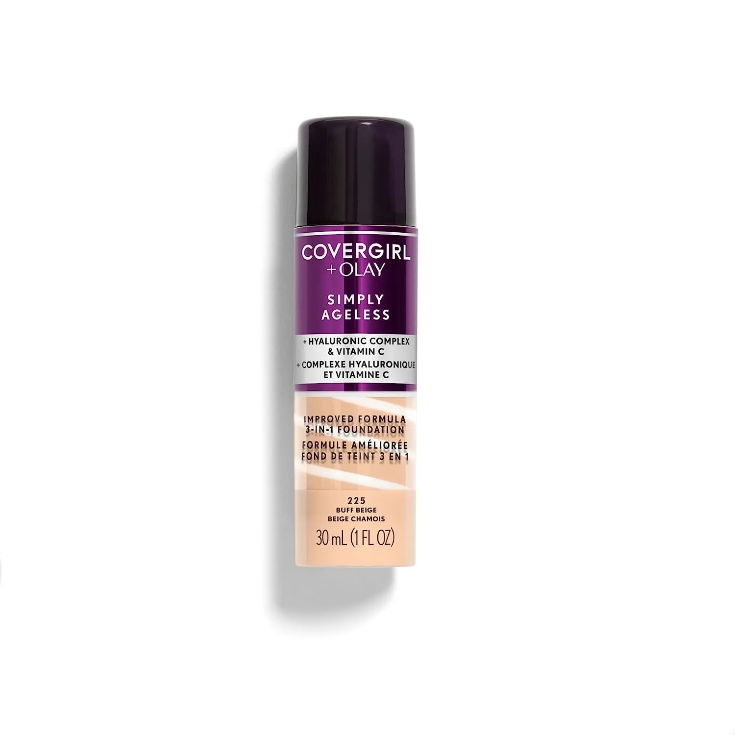 & Olay Simply Ageless 3-In-1 Liquid Foundation, Matte Finish, Hyaluronic & Vitamin C Formula, Cruelty Free, Creamy Natural, 1 Count