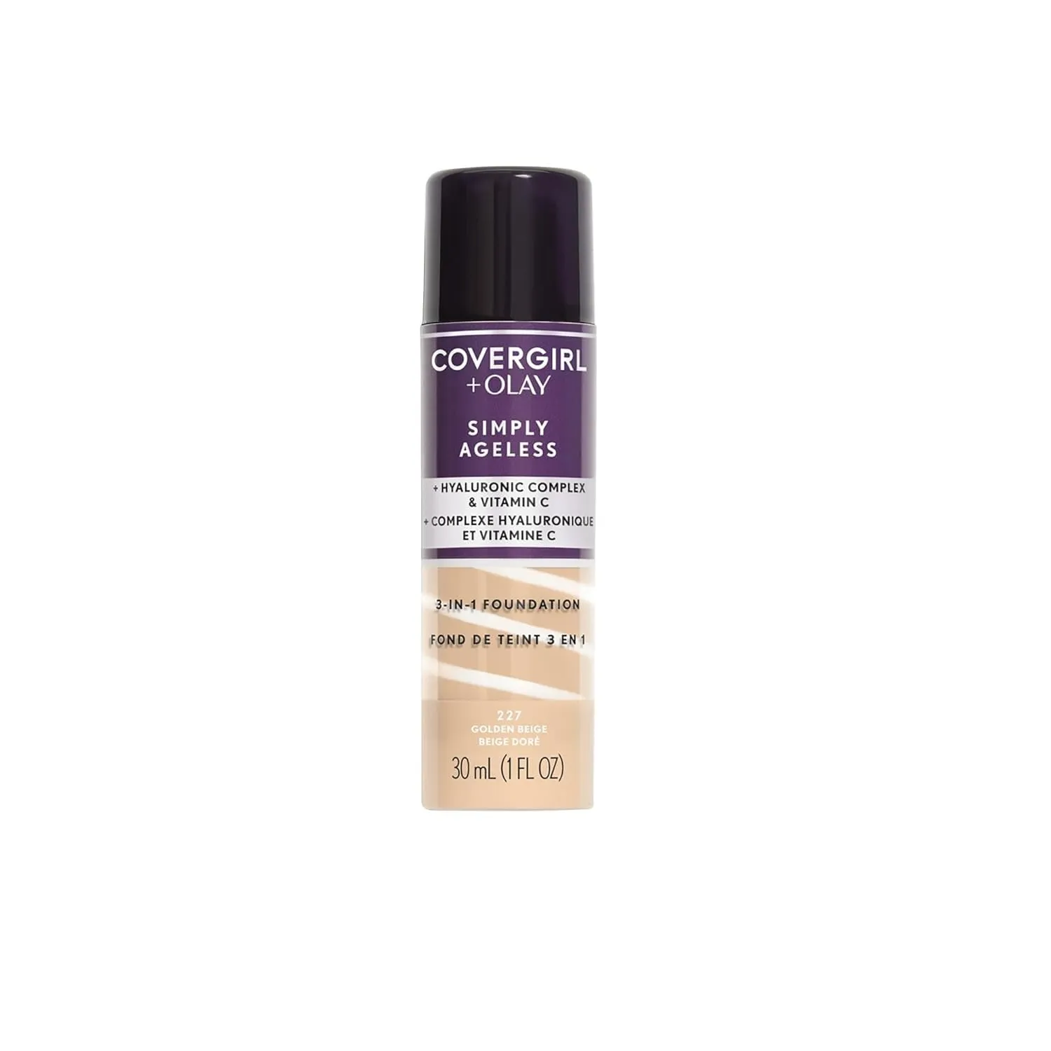 & Olay Simply Ageless 3-In-1 Liquid Foundation, Matte Finish, Hyaluronic & Vitamin C Formula, Cruelty Free, Creamy Natural, 1 Count