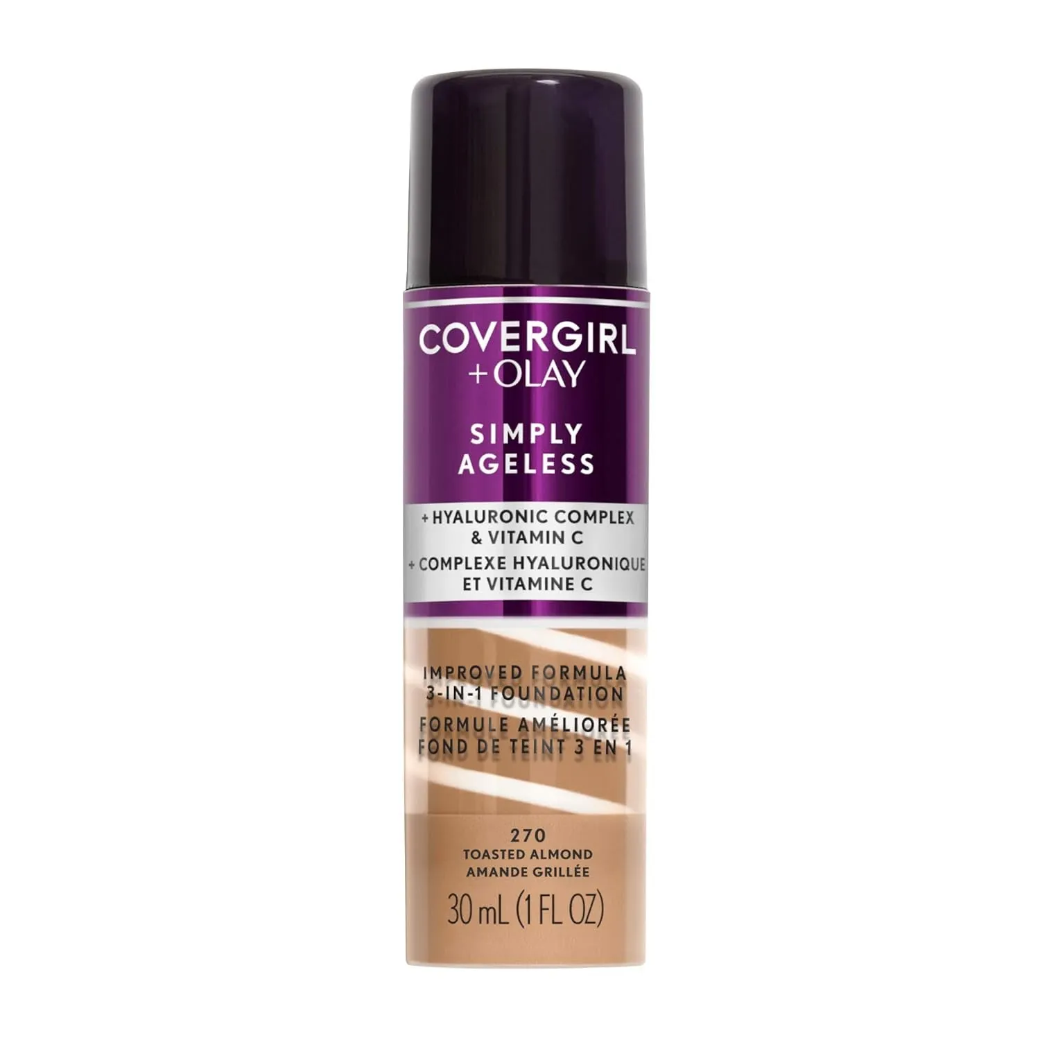 & Olay Simply Ageless 3-In-1 Liquid Foundation, Matte Finish, Hyaluronic & Vitamin C Formula, Cruelty Free, Creamy Natural, 1 Count