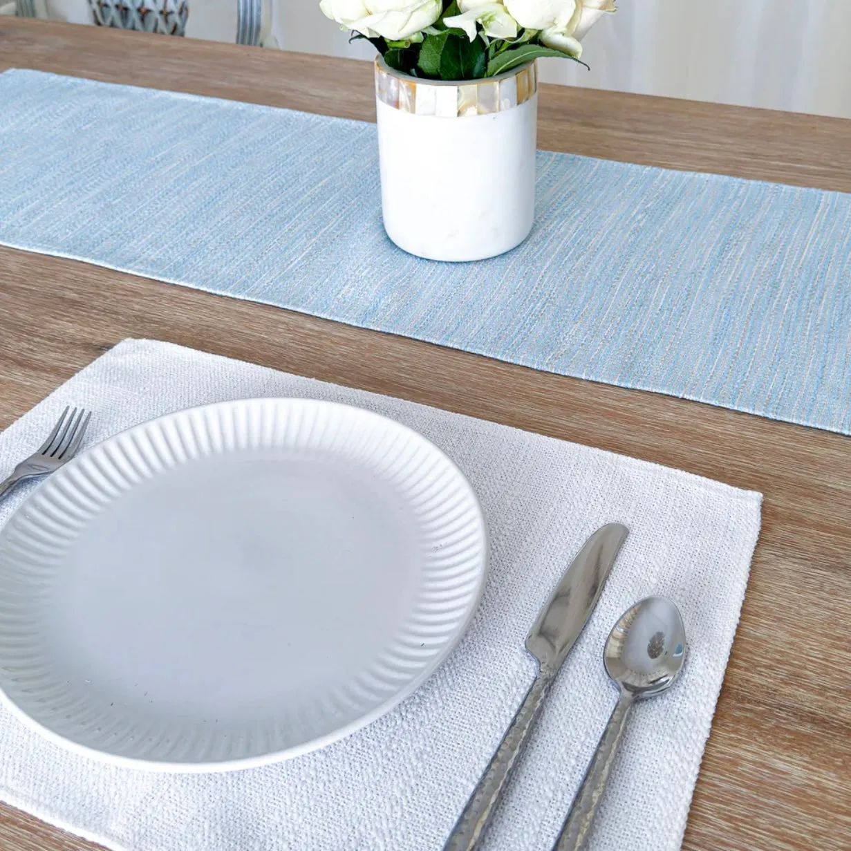 Anaya Home Bay View Blue Indoor Outdoor Table Runner