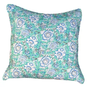 Aqua Garden Block Print Pillow 24x24