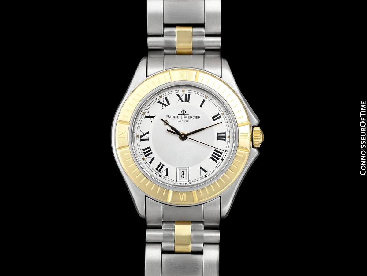 Baume & Mercier Malibu Mens Unisex Two-Tone Silver Dial Watch - Stainless Steel and Solid 18K Gold