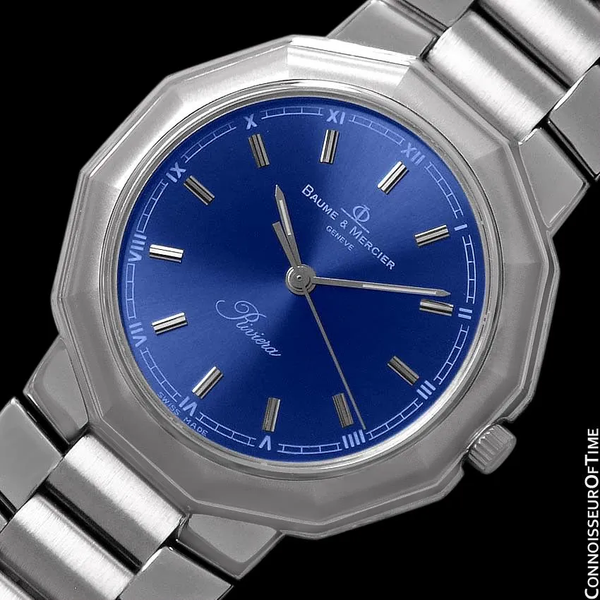Baume & Mercier Mens Riviera Watch with Royal Blue Dial - Stainless Steel