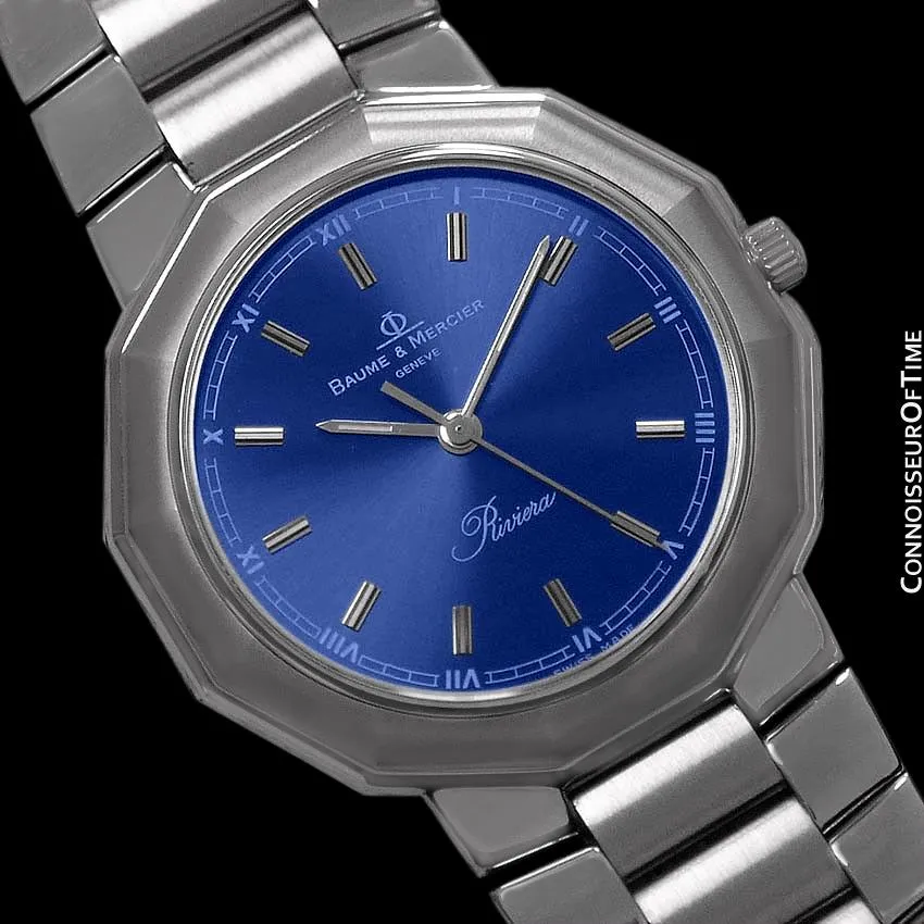 Baume & Mercier Mens Riviera Watch with Royal Blue Dial - Stainless Steel