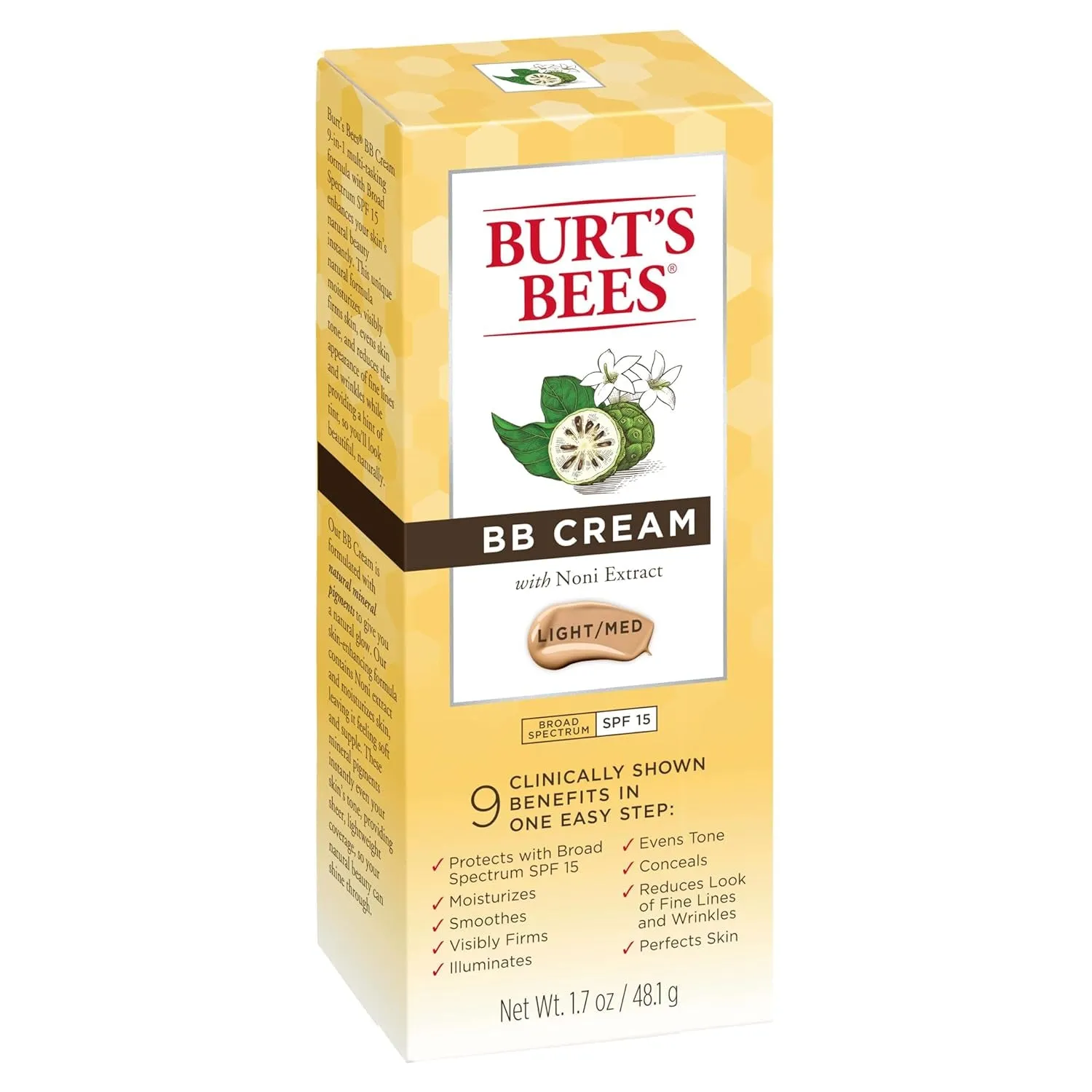 BB Cream with SPF 15, Broad-Spectrum Sunscreen Tinted Lotion for All Skin Types, 98.9 Percent Natural Origin Skin Care, Light to Medium, 1.7 Oz. Tube