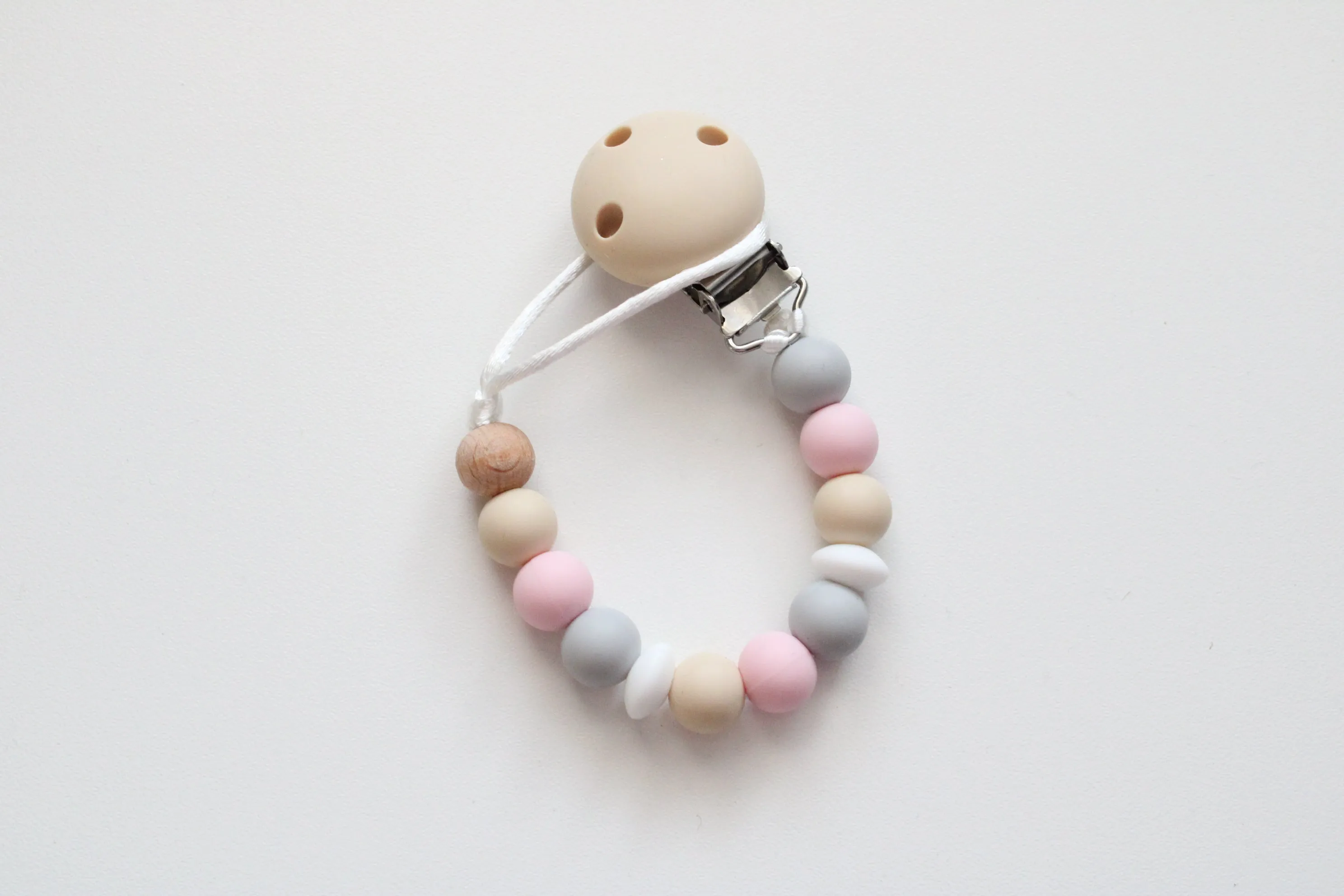 Beige, Pink & Grey Dummy clip