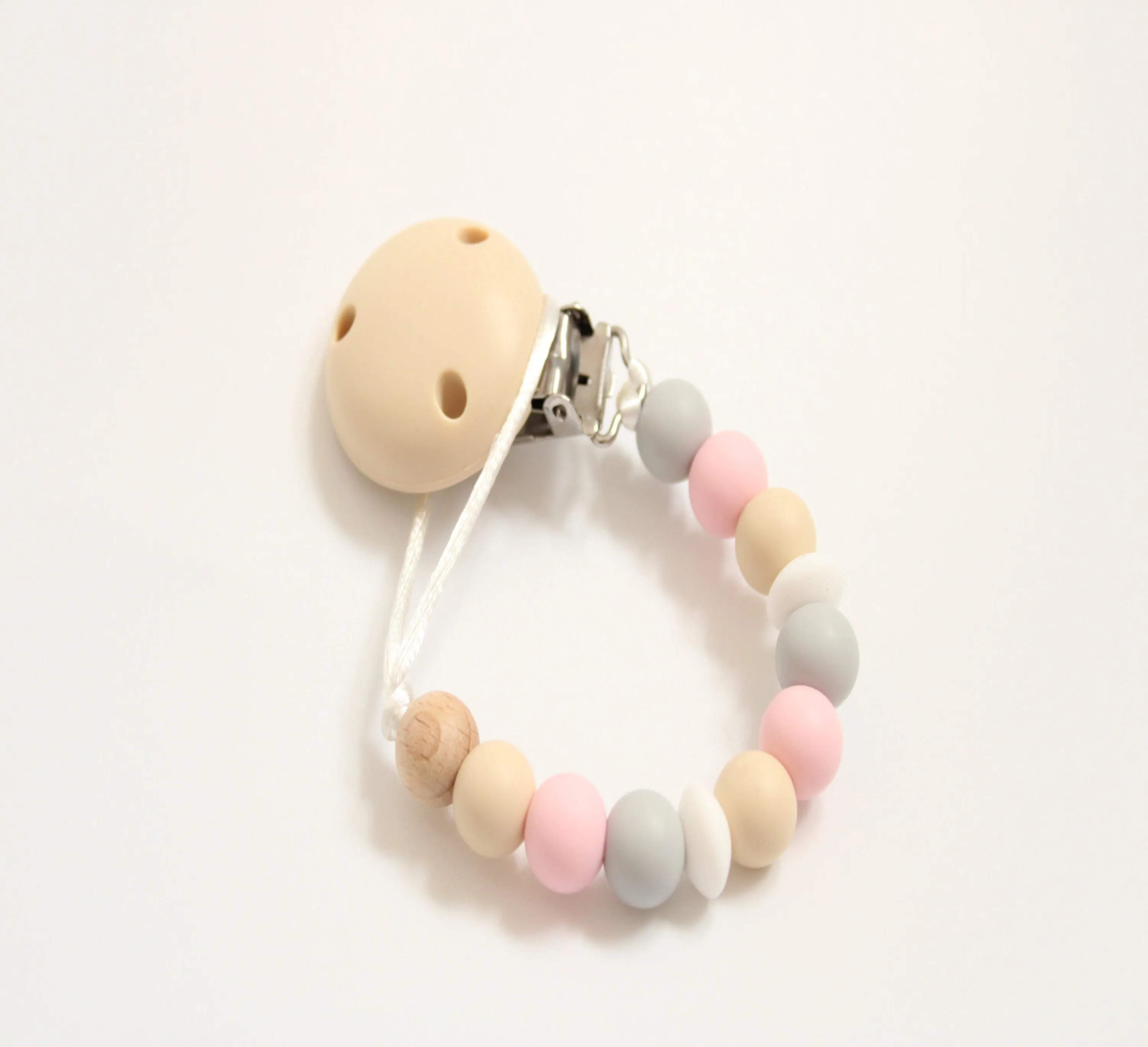 Beige, Pink & Grey Dummy clip