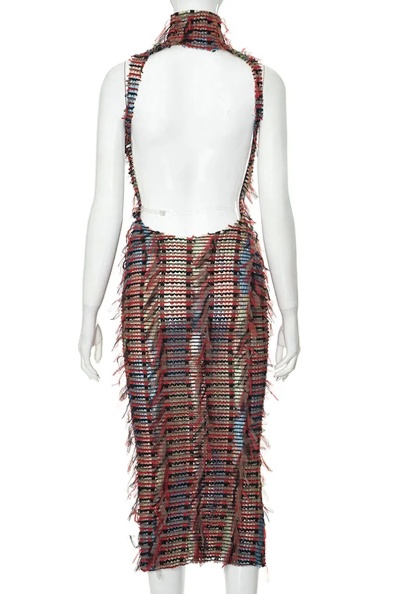BL0106 Halter Sheer Midi Dress