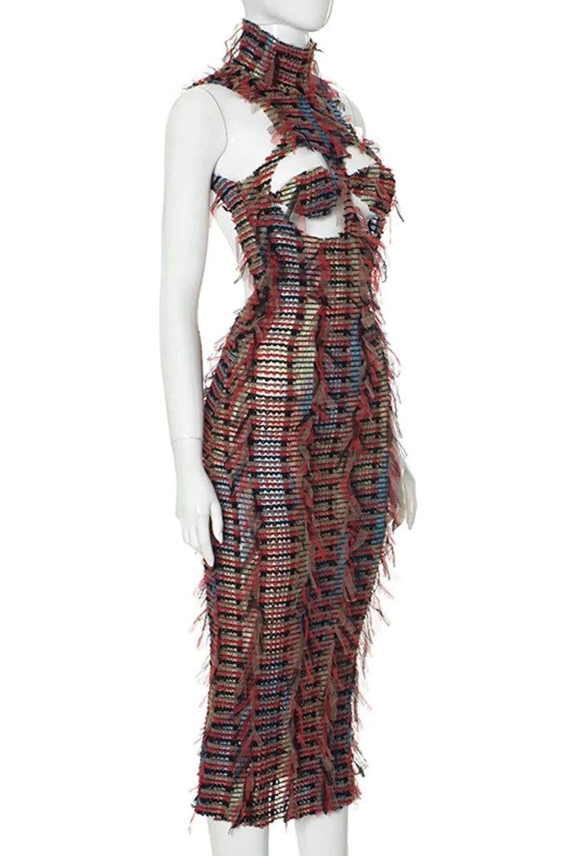 BL0106 Halter Sheer Midi Dress