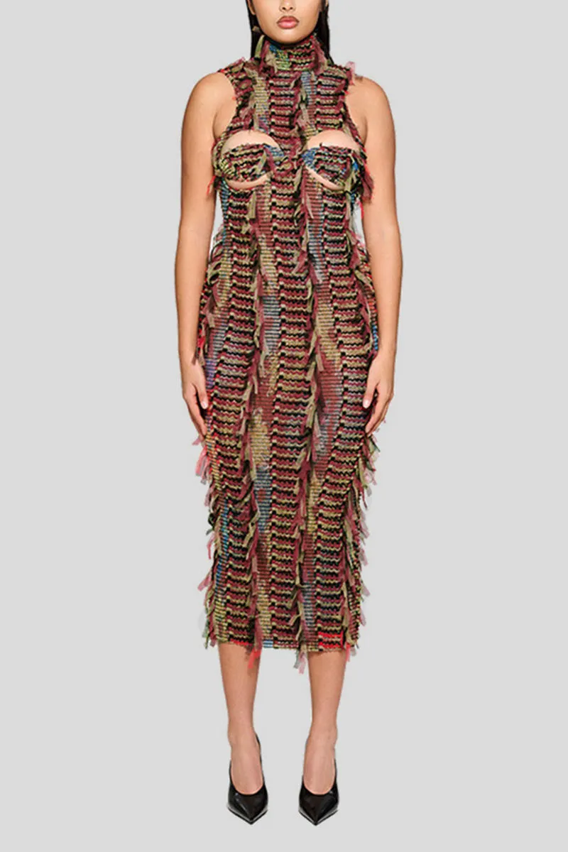 BL0106 Halter Sheer Midi Dress