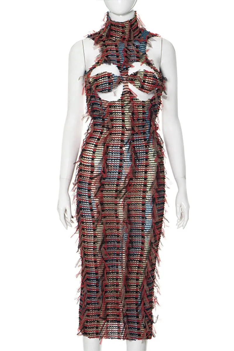 BL0106 Halter Sheer Midi Dress