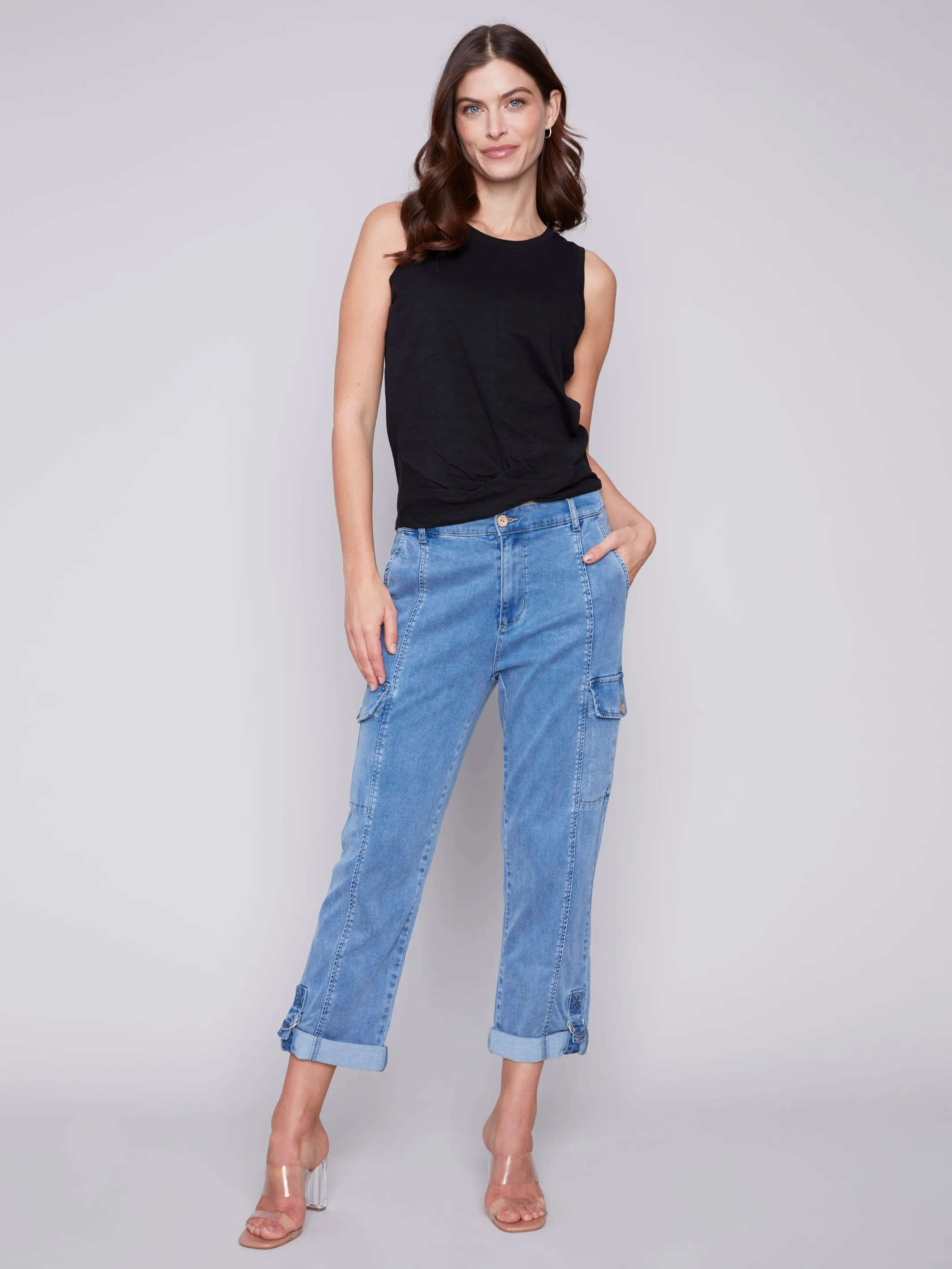 Black Organic Cotton Slub Faux Knot Tank Top