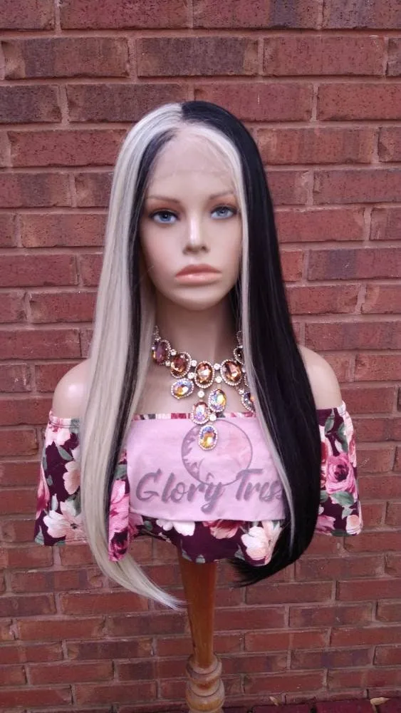 Blonde & Black Lace Frontal Wig Straight Wig With HD Lace Human Blend Wig 13x6 Free Parting Glory Tress Wigs Alopecia Wig - COOKIE