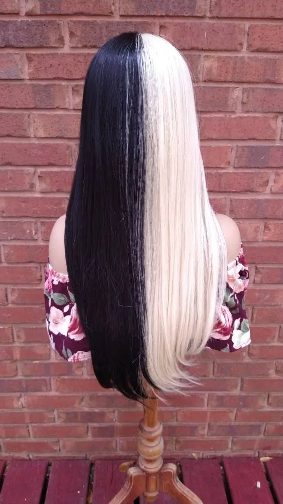 Blonde & Black Lace Frontal Wig Straight Wig With HD Lace Human Blend Wig 13x6 Free Parting Glory Tress Wigs Alopecia Wig - COOKIE