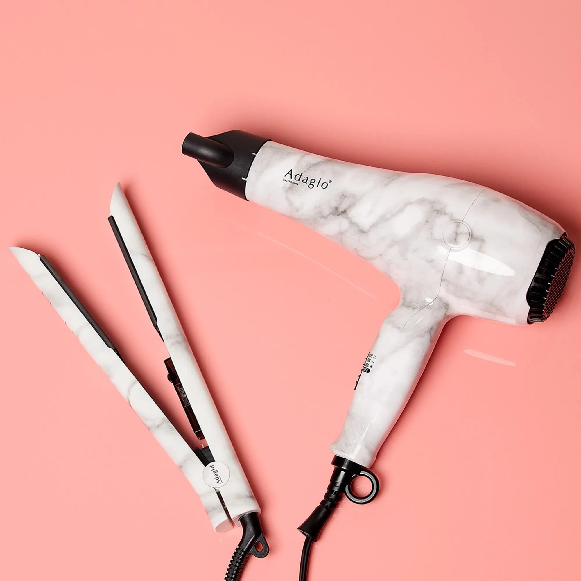 Blow Dry & Straighten Essentials Duo (White Marble)